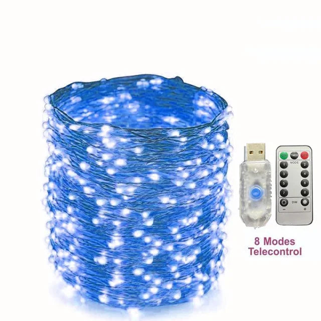 Guirlande lumineuse basse tension en fil de cuivre avec télécommande USB, 10M/20M/30M, 300Led, 8 fonctions, fil de cuivre Led de noël