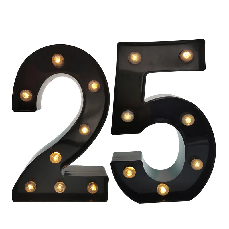 2 pièces 18 21st 30th 40th 50th 60th noir numéro LED chaîne veilleuse lampe joyeux adulte anniversaire fête décoration