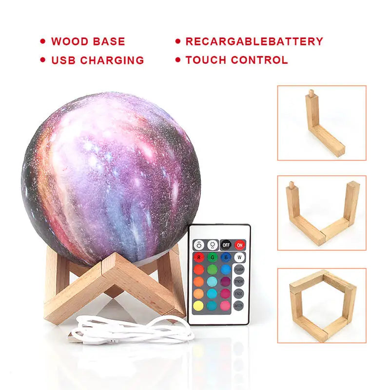 Lampe lunaire imprimée en 3D, 16 couleurs, veilleuse LED à distance, Rechargeable, veilleuse d'ambiance, décoration intérieure de chambre à coucher, cadeaux de noël