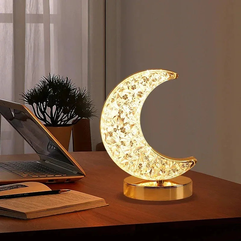 Commande tactile 3D piste de cristal veilleuse chambre de filles décor à la maison esthétique USB chevet LED Table d'ambiance 3D lune lampe