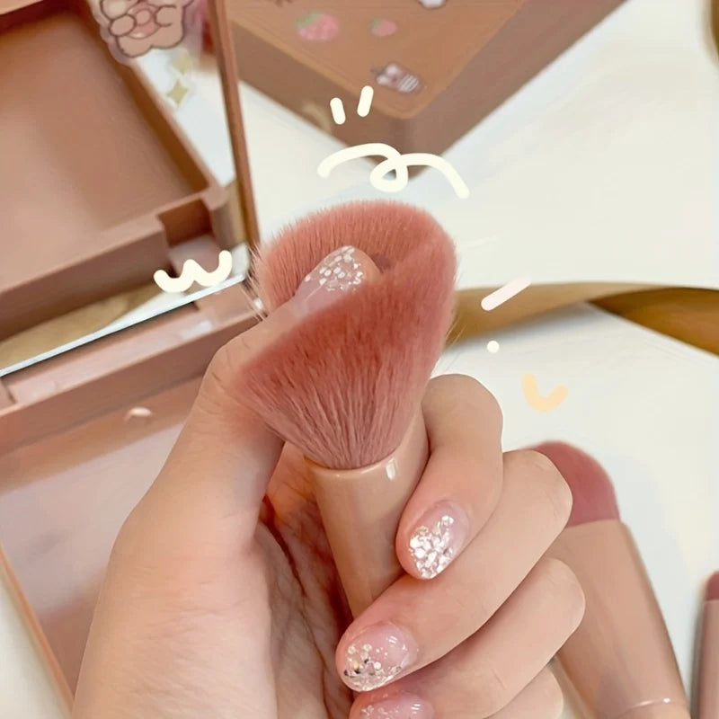 Ensemble de pinceaux de maquillage portables 5 pièces avec miroir-Kit de voyage pliable, Mini ensemble de pinceaux de maquillage ensemble de pinceaux de maquillage de voyage