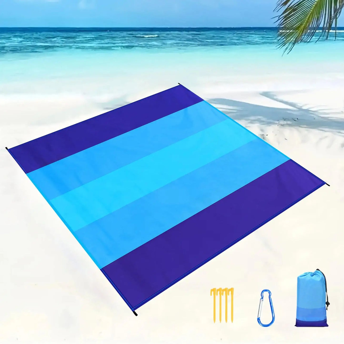 Grande couverture de plage surdimensionnée, tapis de plage résistant au sable, feuille à séchage rapide avec 4 piquets et 1 poche d'angle, 210x200cm, imperméable ﻿