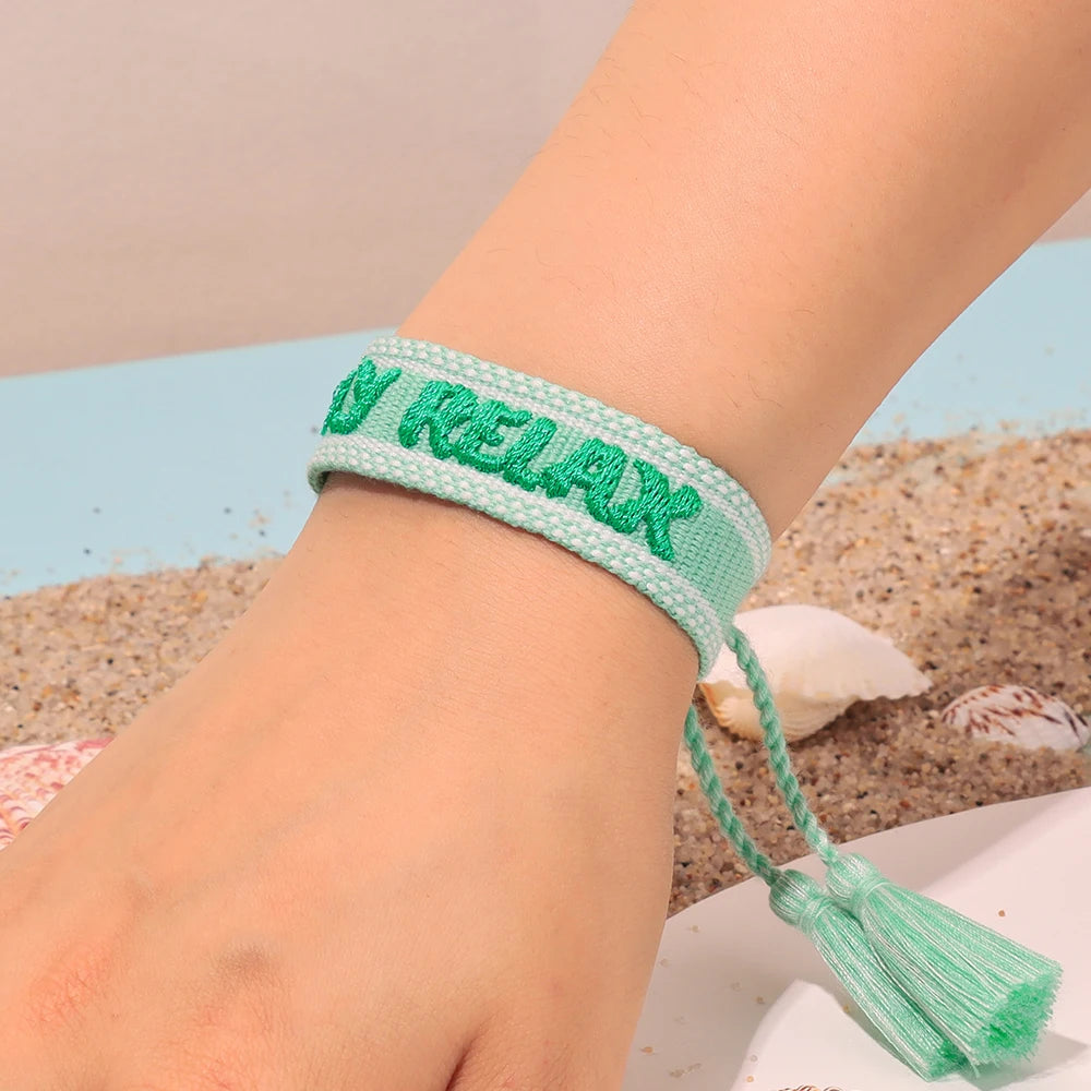 Bracelets d'été tissés avec motif de chia, plage, soleil, sable, PCT