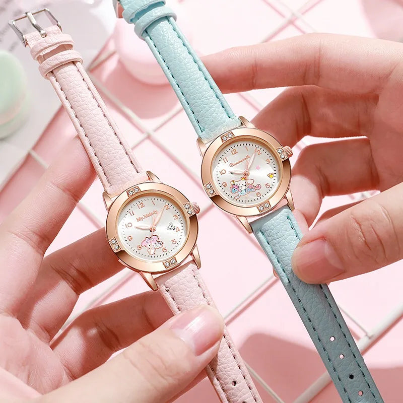 Sanrio Hello Kitty montres cannelle Kuromi ma mélodie mignon dessin animé or Rose avec ceinture en diamant montre montre à Quartz pour femme