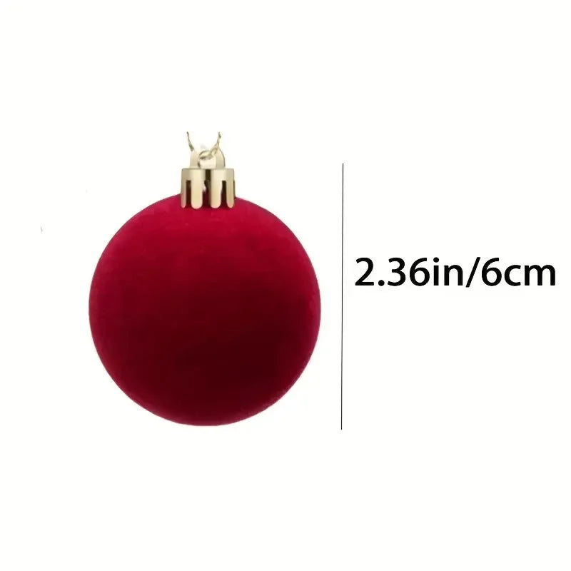 Boules de Noël en velours rouge vin de 6cm, pour arbre de Noël floqué, pendentifs suspendus