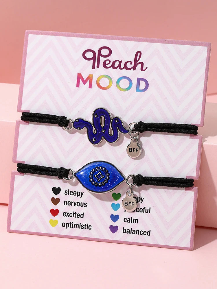 Bracelets d'amitié à couleur changeante, 2 pièces/ensemble, breloque mignonne, tortue, Animal, papillon, dessin animé grenouille, pour enfants