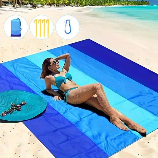 Grande couverture de plage surdimensionnée, tapis de plage résistant au sable, feuille à séchage rapide avec 4 piquets et 1 poche d'angle, 210x200cm, imperméable ﻿