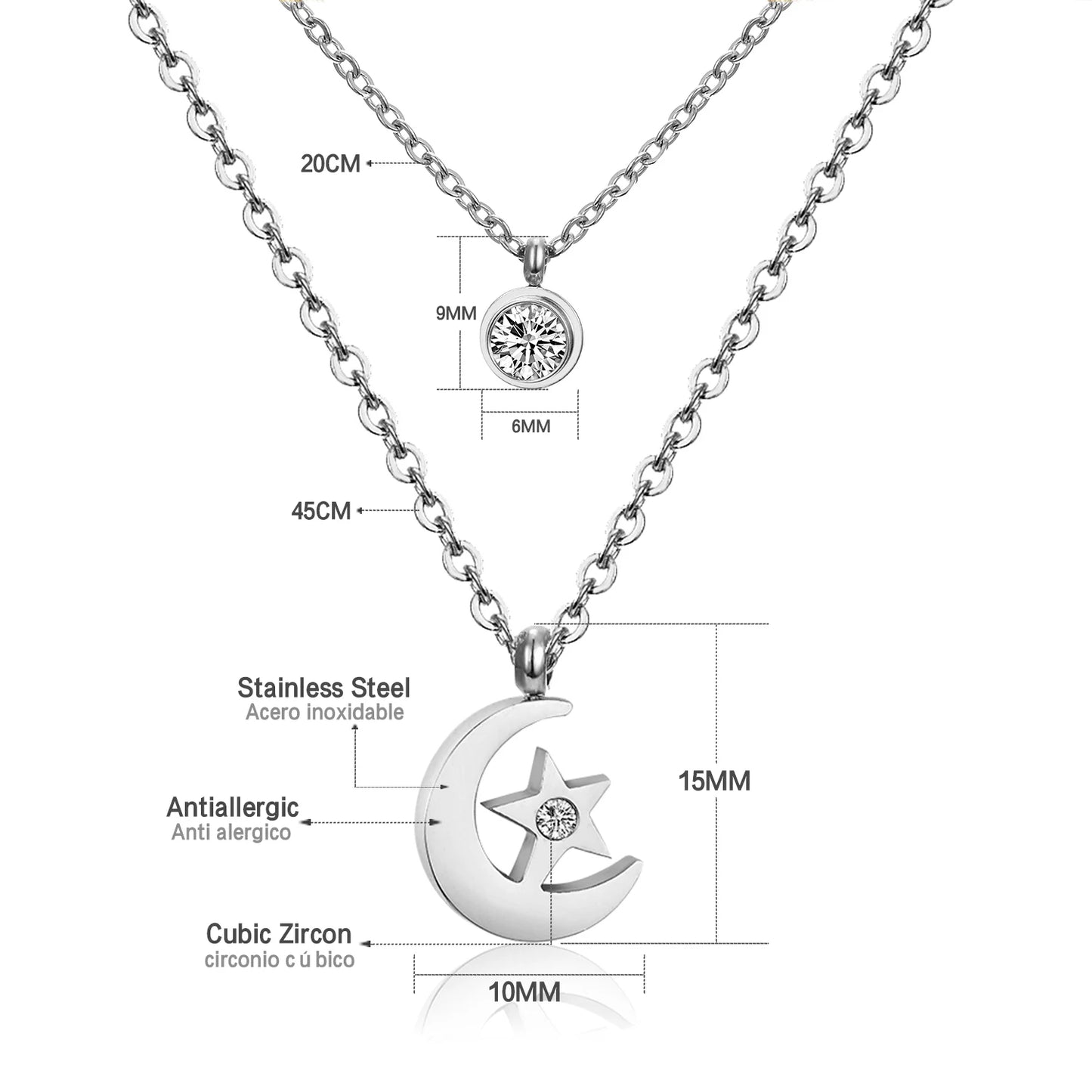 Collier multi rang acier inoxydable,colliers à pendentif Double couche en Zircon cubique pour femmes, bijoux dorés de luxe, ras du cou, en acier inoxydable