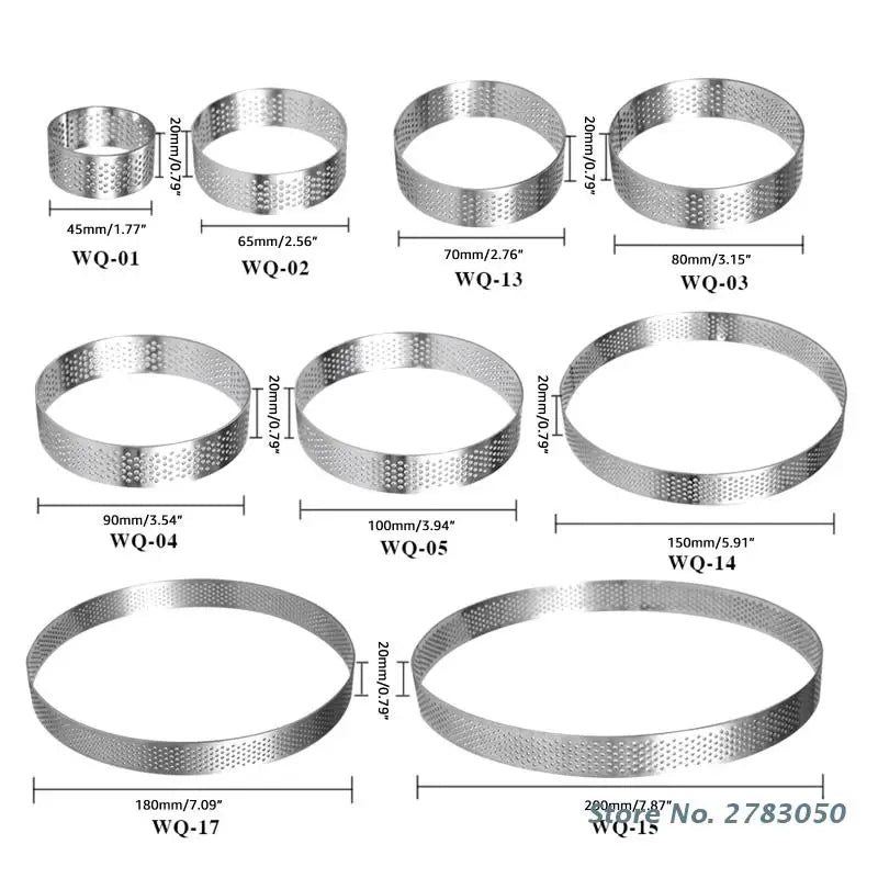 Anneau de tarte circulaire pour Dessert français, en acier inoxydable, perforé, tarte aux fruits, Quiche, moule à Mousse, de cuisine, 9 tailles, 1 pièce