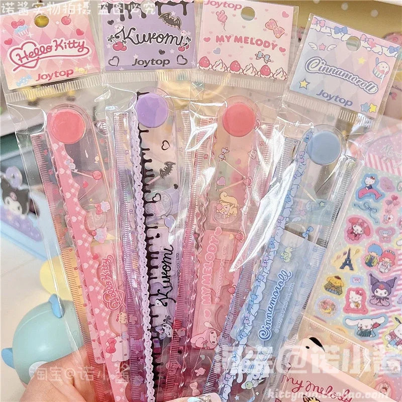 Kawaii Hello Kitty ma mélodie Kuromi 30Cm dessin animé échelle en plastique étudiant papeterie Anime Sanrio fille coeur mignon règle rétractable