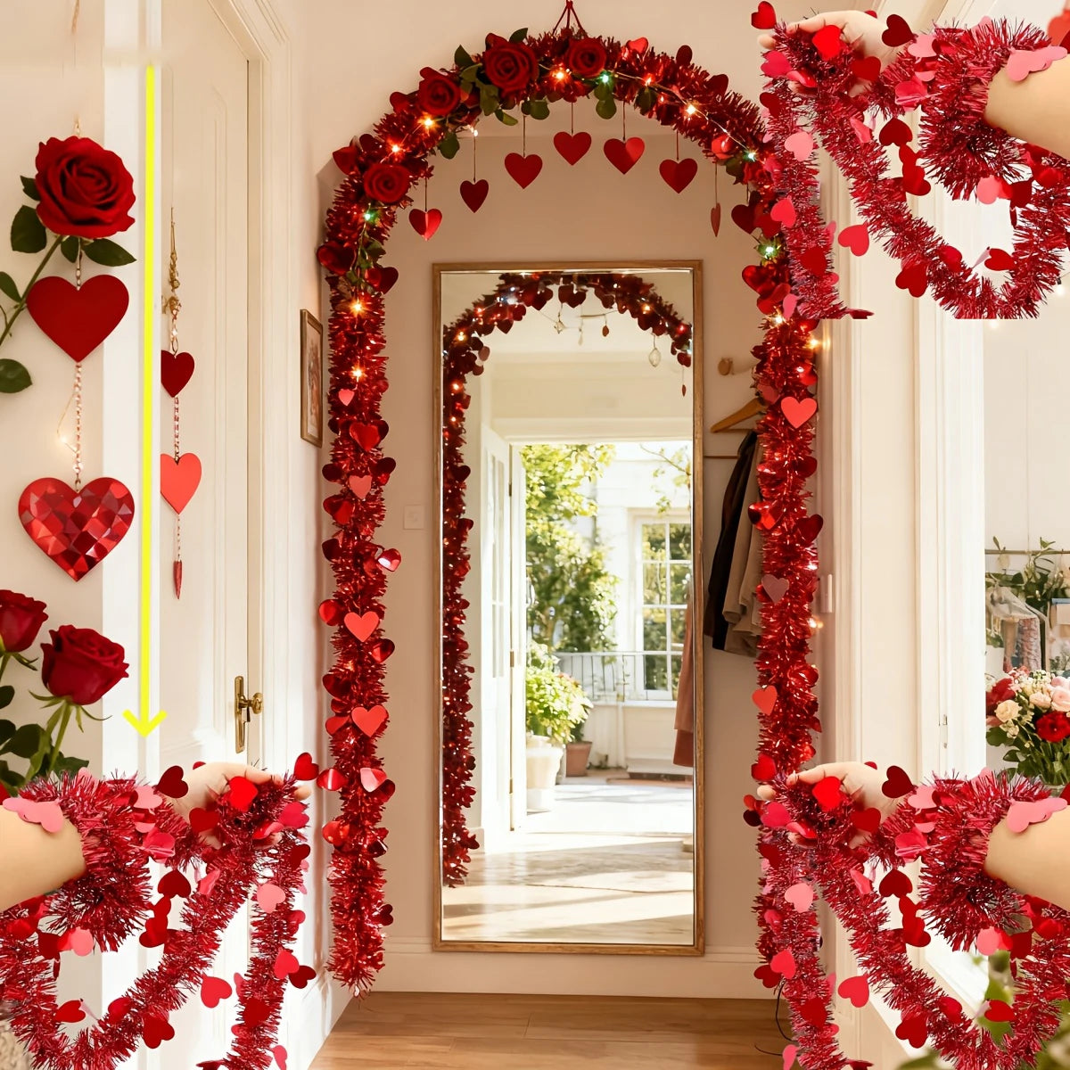 Guirlande de ruban suspendu en forme de cœur pour la saint-valentin, 4M