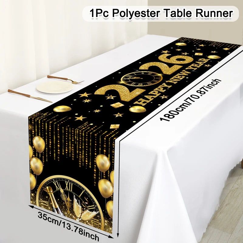 Chemin de Table bonne année 2026, feux d'artifice, Champagne, couverture de Table en Polyester pour fête du nouvel an, décorations de Table à manger