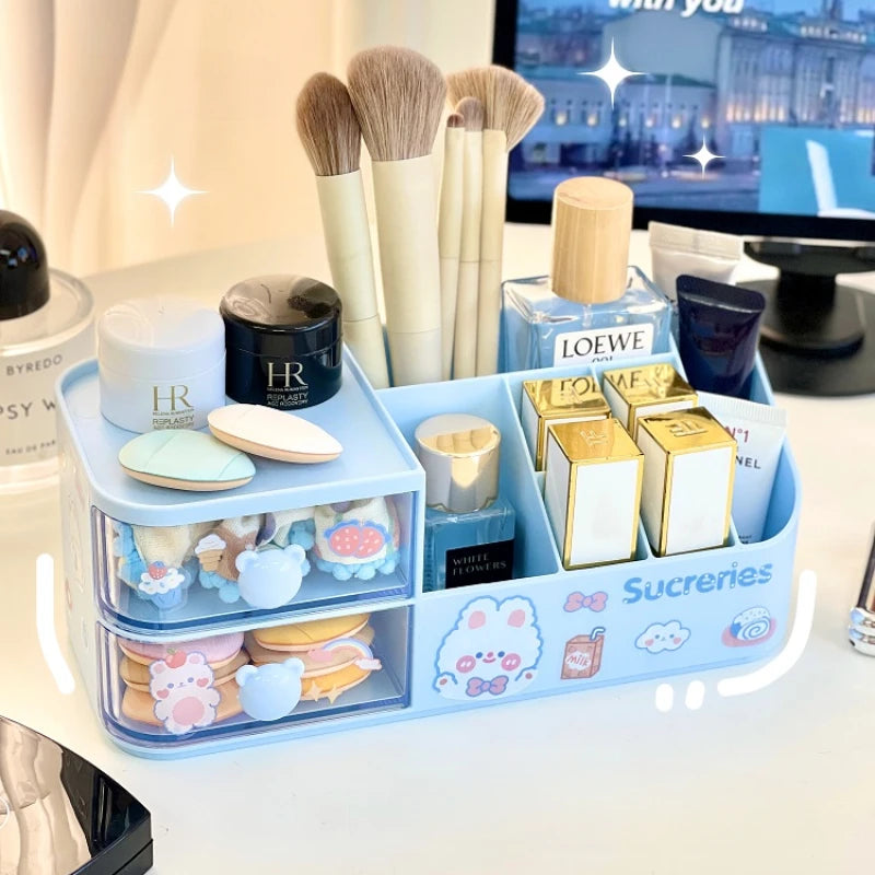 Ins Kawaii – boîte de rangement de bureau, organisateur de tiroir à poignée d'ours mignon, porte-stylos de papeterie, boîte de rangement de ruban adhésif, support organisateur