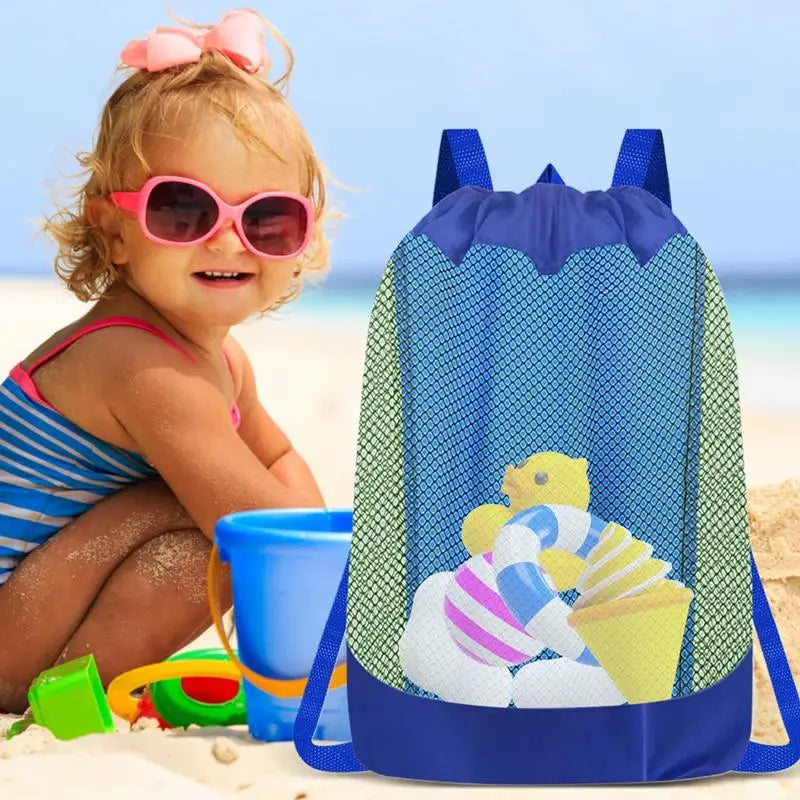 Sac à dos de plage à cordon de serrage, sac à dos de plage, organisateur multifonctionnel, sac à dos en maille pour boîte à sable, serviettes, maillots de bain, collations