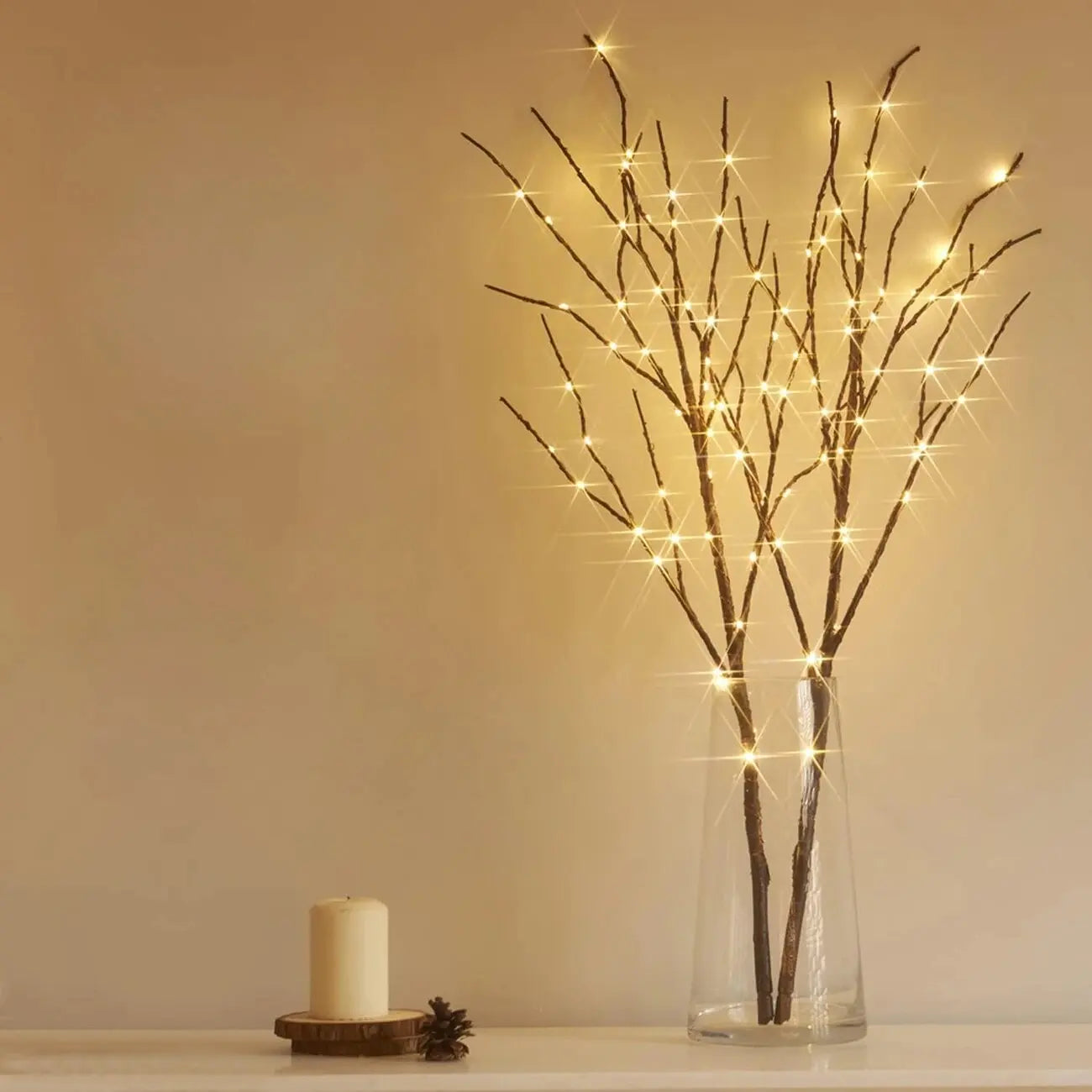 Branches artificielles marron à 50led, 1 pièce, 74cm/29,13 pouces, lumière de décoration intérieure alimentée par batterie pour la maison