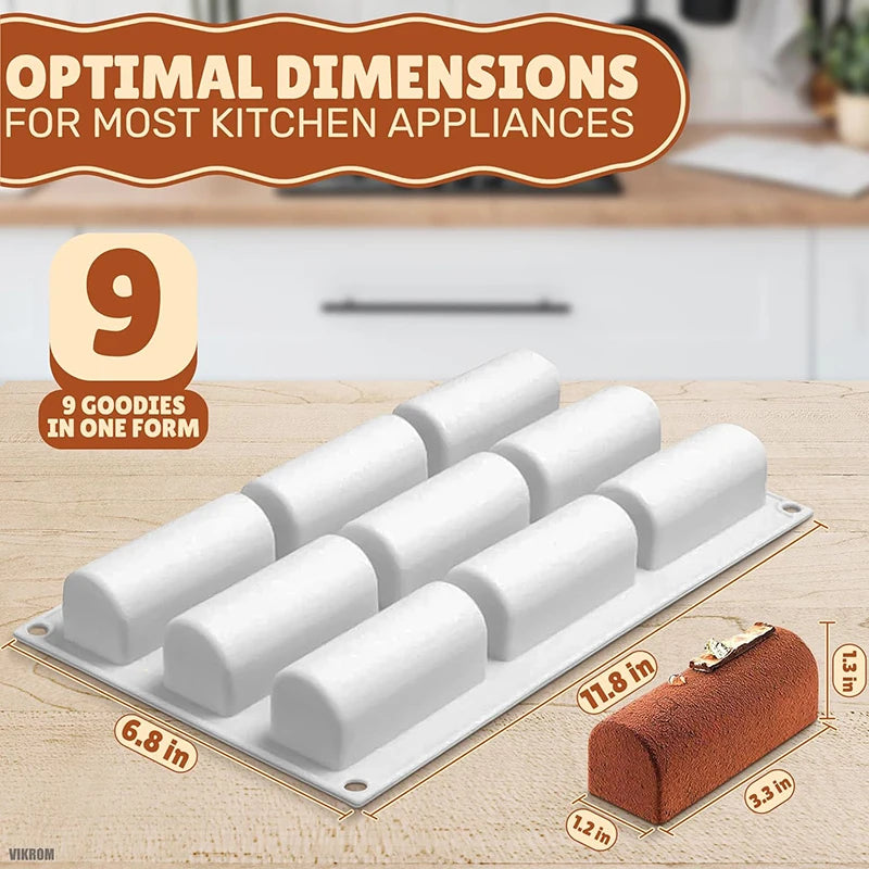 Moule à gâteau en rondins à 9 cavités, pour la cuisson du rouleau 3D, cylindre, pâtisserie, Dessert