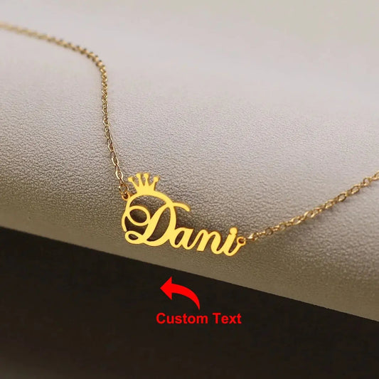 Collier avec nom personnalisé pour femme, tour de cou avec couronne, plaque signalétique personnalisée en acier inoxydable, colliers de la présidence, cadeau de bijoux d'anniversaire et de mariage