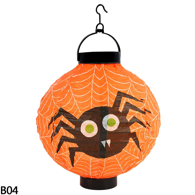 Lanterne LED en papier citrouille pour Halloween, lanterne suspendue avec impression de crâne d'araignée et de chauve-souris, décoration extérieure pour Festival, fête, maison, jardin