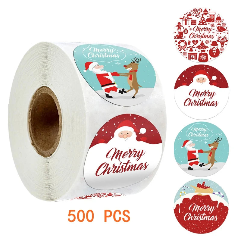 Autocollants de Noël bonhomme de neige animaux mignons, étiquettes décoratives d'arbres, emballage de boîte-cadeau, 500 pièces