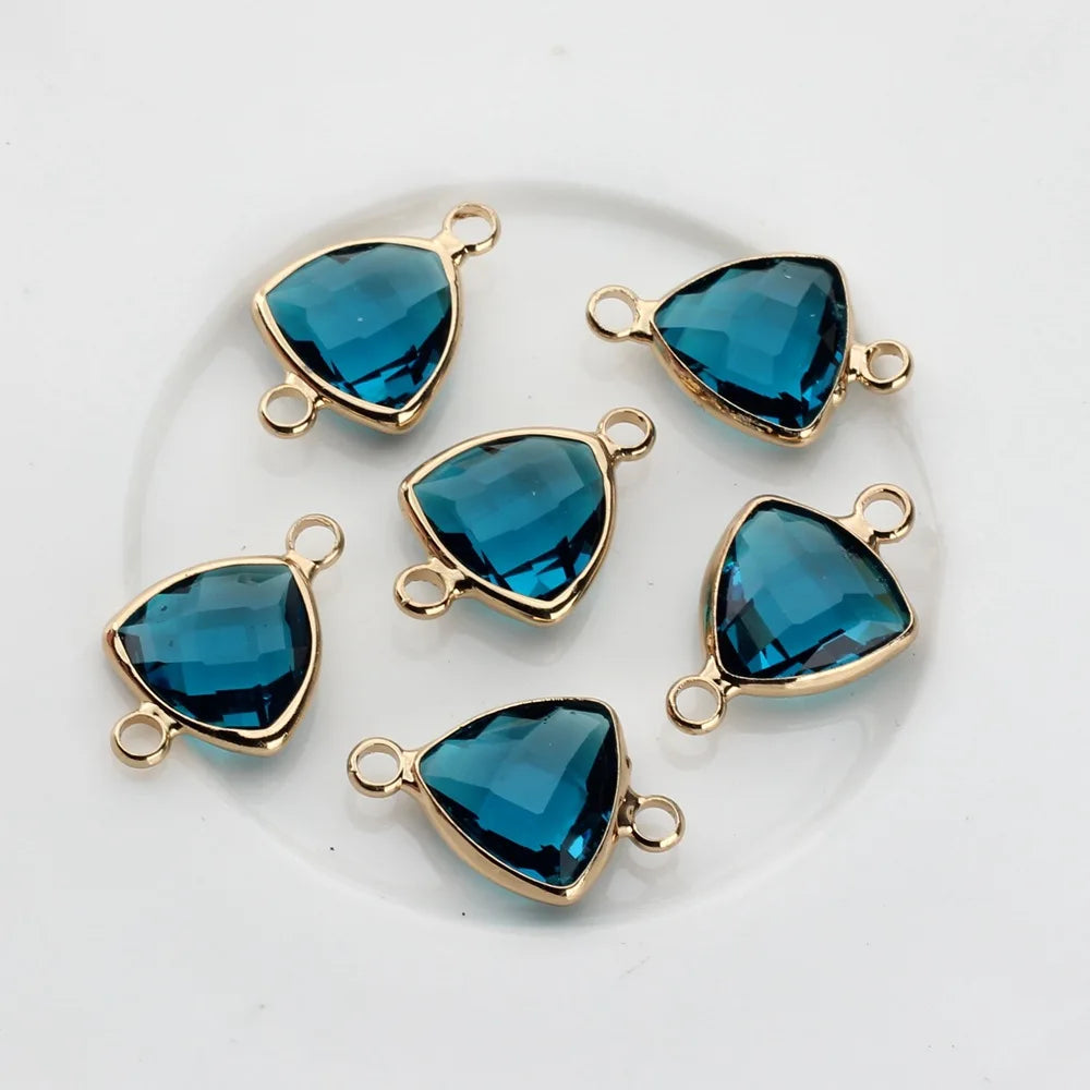 Breloques en verre de cristal, connecteurs à Double trou en cuivre, pendentif en pierre de naissance en verre, 12 pièces/lot, 12x19mm, pour accessoires de bijouterie à faire soi-même