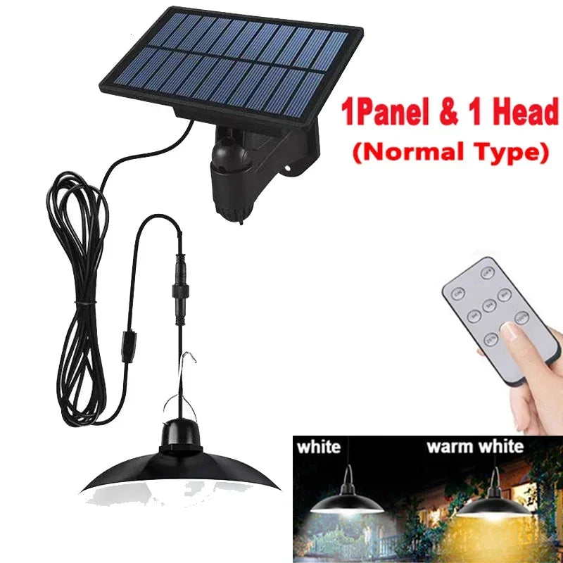 Lampe LED suspendue solaire d'extérieur, étanche, lustre à Double tête, décorations avec télécommande pour hangar intérieur, salle de grange