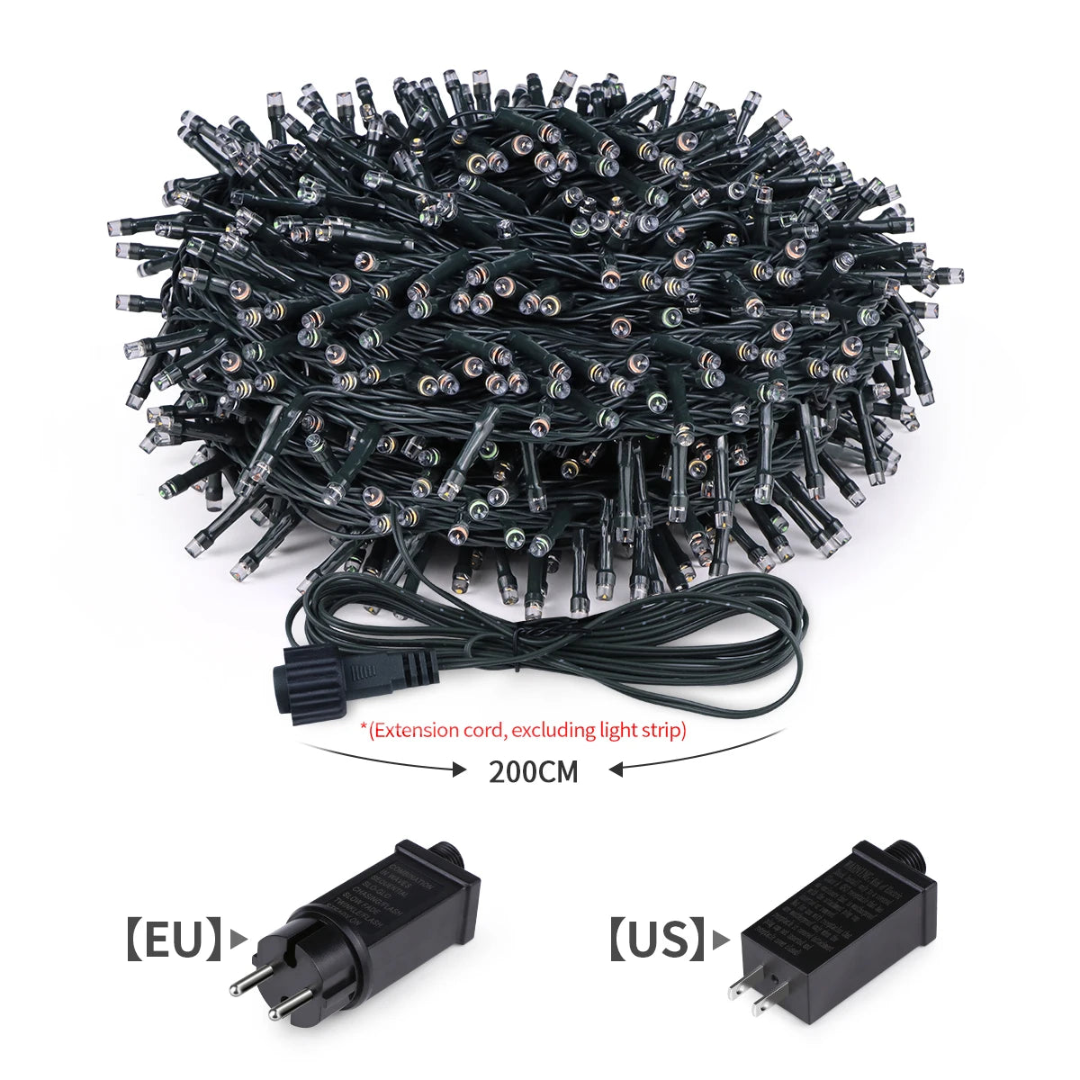 10/20/50/100m LED chaîne lumière de noël avec adaptateur secteur ue US extérieur étanche