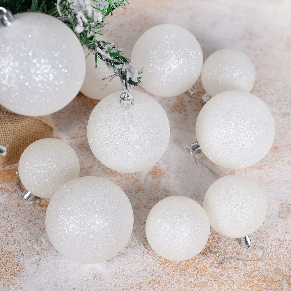 Boules de noël blanches suspendues pour arbre de noël, 12/6 pièces, boules de noël à paillettes, pendentifs
