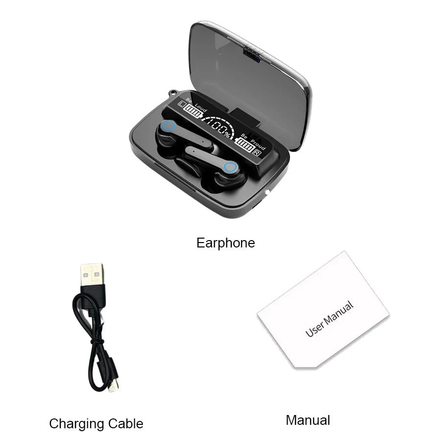 Casque Bluetooth sans fil M19 TWS, prise en charge du jeu, antibruit, tactile, intra-auriculaire, mini banque d'alimentation d'urgence