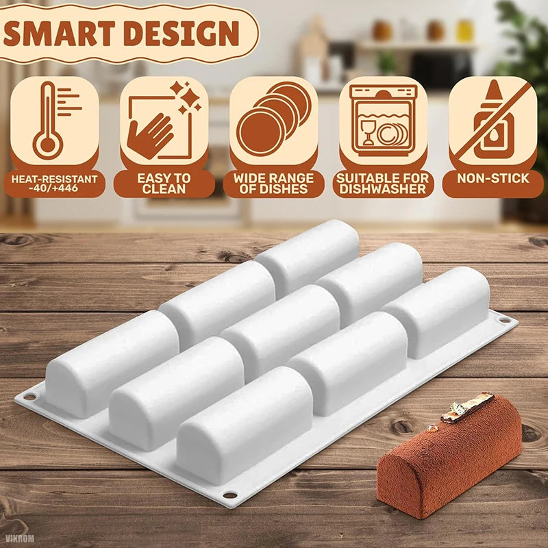 Moule à gâteau en rondins à 9 cavités, pour la cuisson du rouleau 3D, cylindre, pâtisserie, Dessert