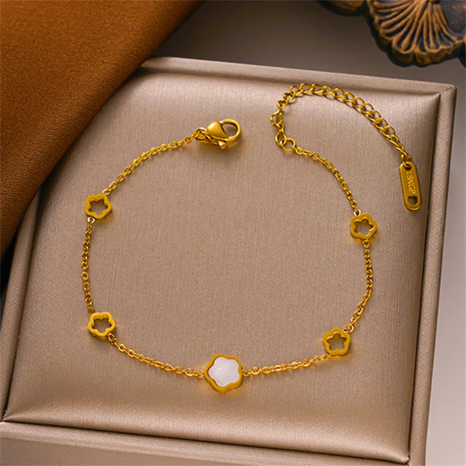 RAKOL-Bracelet Simple en Acier Inoxydable pour Femme, Fleur de Prunier localité, Tempérament, Cadeau Bijoux 03 Jours de Travail, 304L