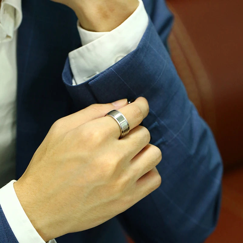 Vnox 8mm anneau de base rotatif pour hommes noir en acier inoxydable décontracté mâle Anel élégant Punk Spinner Alliance bijoux