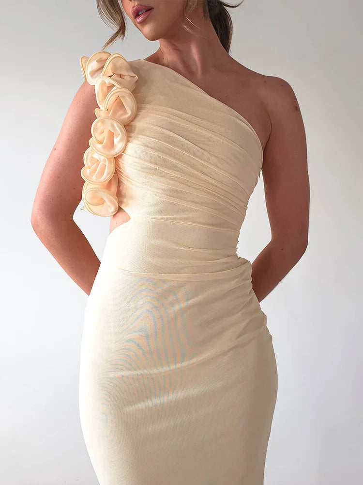 Articat élégant sans manches épaule inclinée robe à fleurs femmes printemps/été 2025 Sexy maille portefeuille hanche robe fête robe de soirée