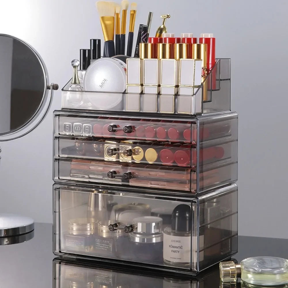 Desktop Makeup Storage Box Multi-layer Drawer Lipstick Organizer Multi-functional Storage Transparent Black Makeup Organizer