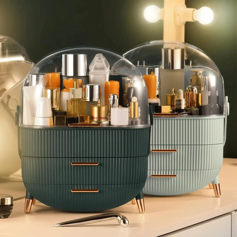 Makeup Organizer with 2 Drawers and Brush Storage Box, Cosmetic Display Case for Vanity and Bathroom Countertop Storag