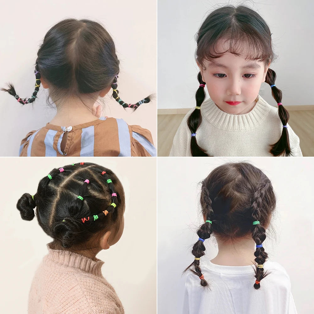 Lot de 500/1000/2000 élastiques à cheveux jetables colorés pour filles, serre-têtes pour queue de cheval, accessoires pour cheveux