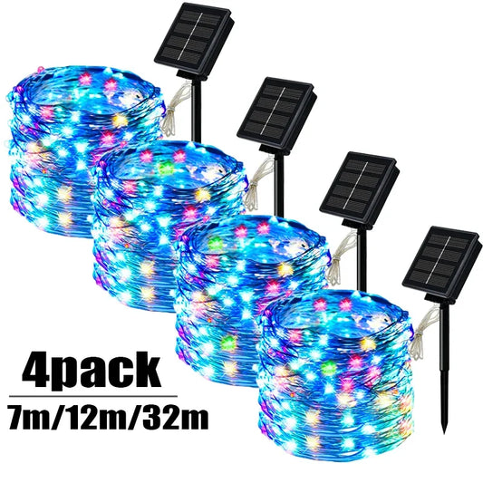 Guirlande solaire d'extérieur LED, guirlande féerique en fil de cuivre, lampe de décoration de jardin, cour, fête de noël, 8 modes