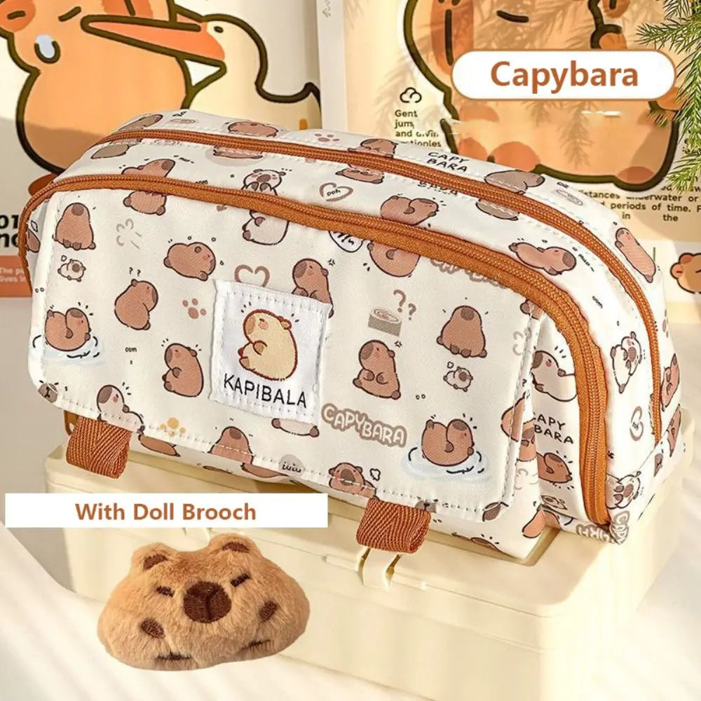 INS Capybara – sac à stylos à quatre couches de grande capacité, trousse à crayons de dessin animé mignon, organisateur de papeterie