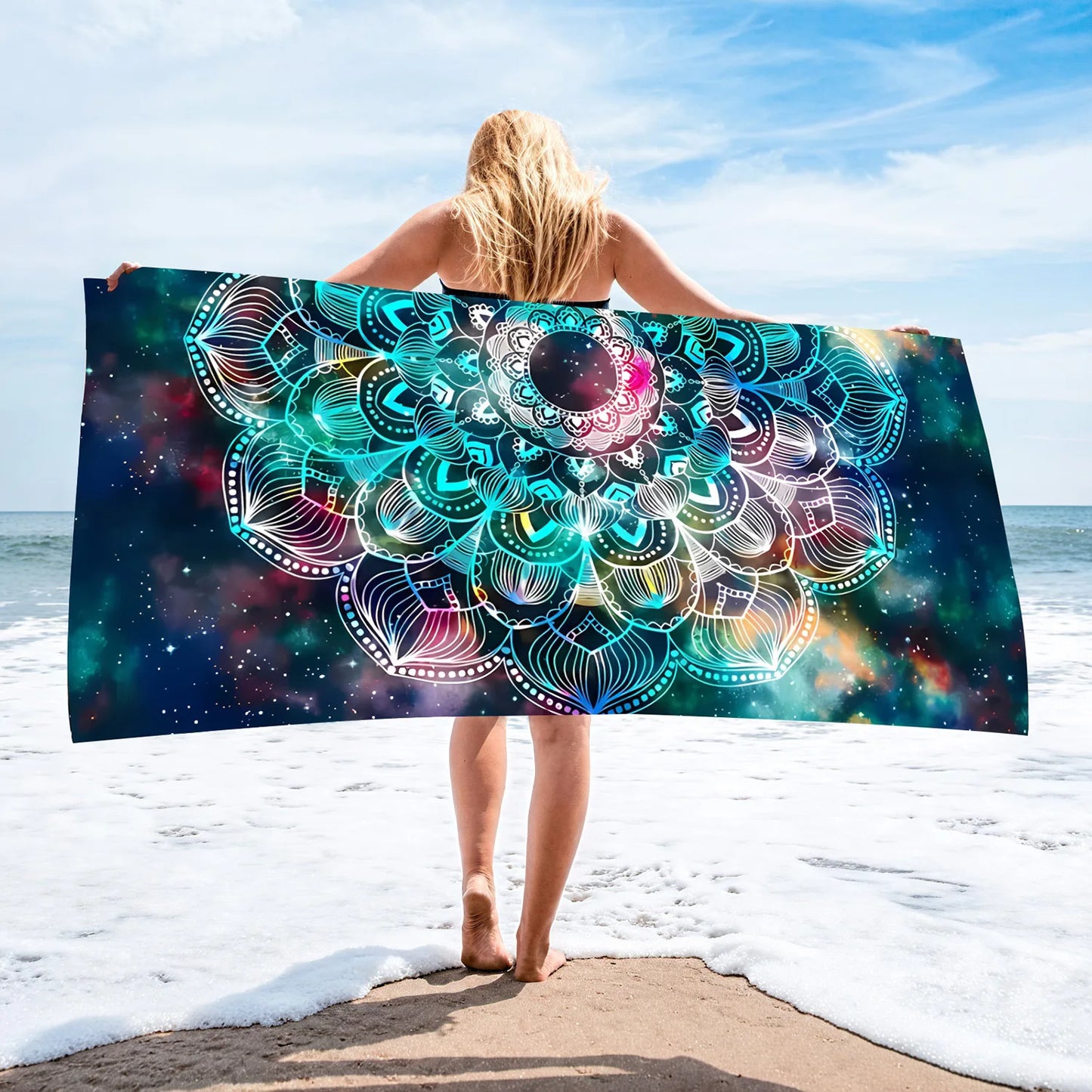 Serviette de plage imprimée numériquement Mandala, absorbant l'eau, séchage rapide, microcarence de natation, carré antistatique