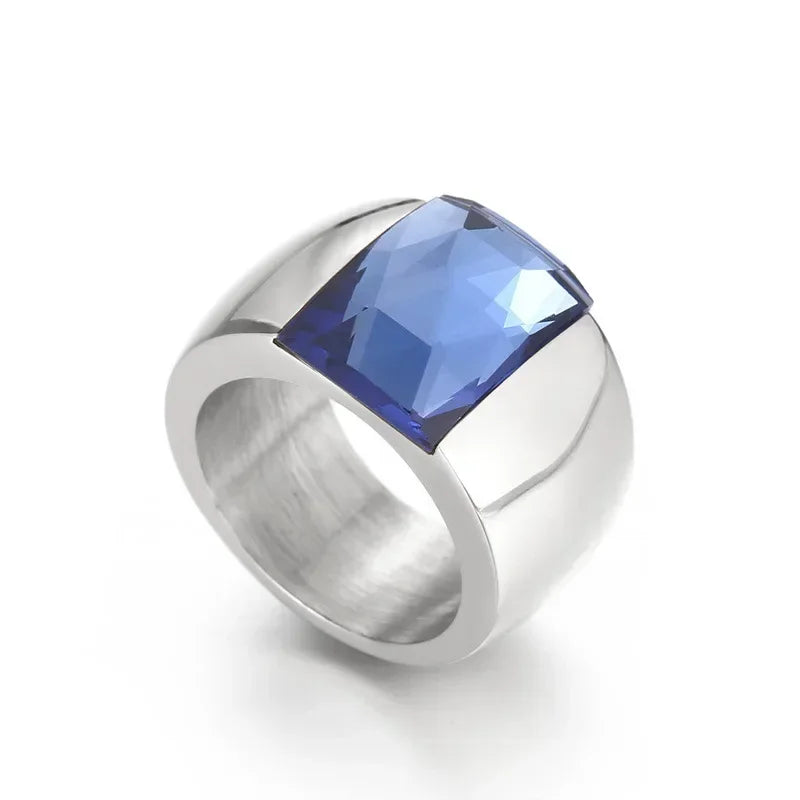Bague en acier inoxydable pour femmes, cristal autrichien de qualité, pierre bleue, verte, rouge, titane, couleur or, bague de mariage