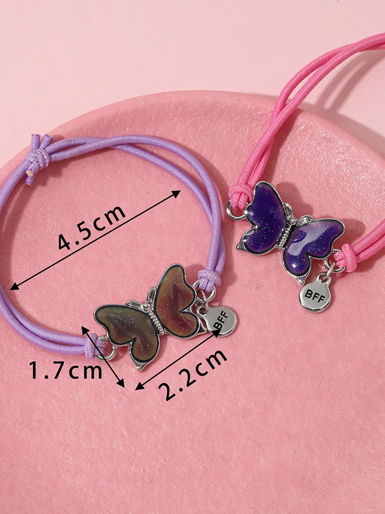 Bracelets d'amitié à couleur changeante, 2 pièces/ensemble, breloque mignonne, tortue, Animal, papillon, dessin animé grenouille, pour enfants