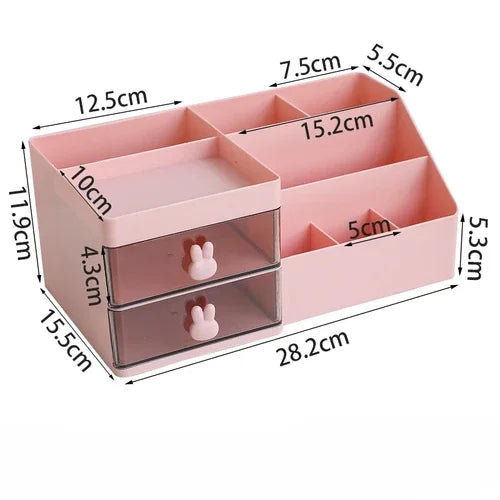 Boîte de rangement transparente pour cosmétiques, organisateur de bureau avec tiroirs, porte-stylo, support de rangement stationnaire pour bureaux de bureau