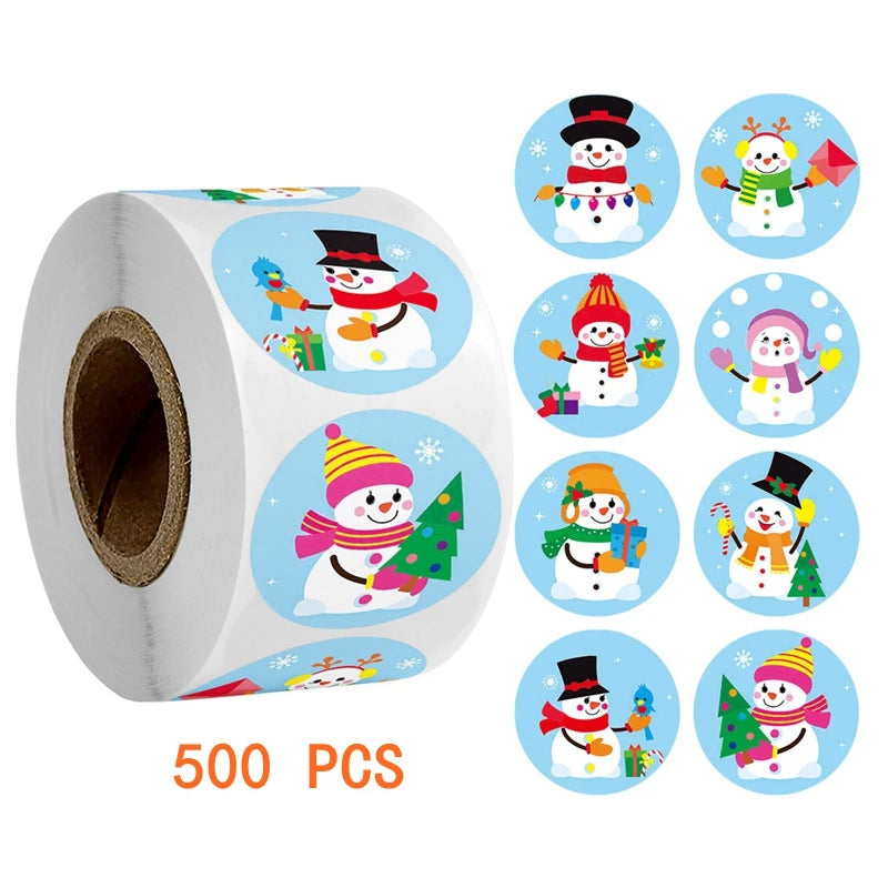 Autocollants de Noël bonhomme de neige animaux mignons, étiquettes décoratives d'arbres, emballage de boîte-cadeau, 500 pièces