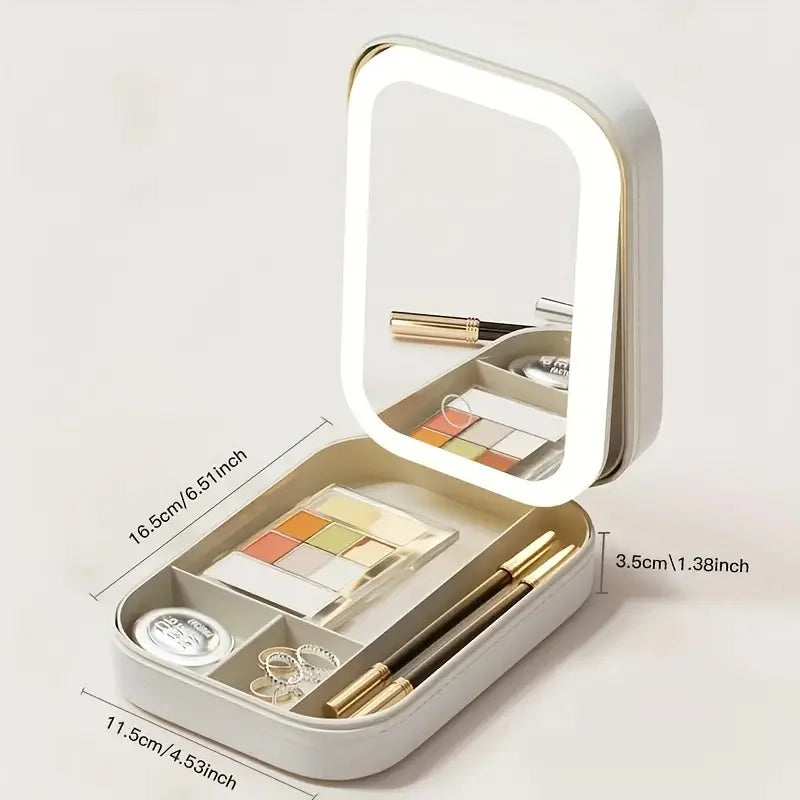 Boîte de rangement de maquillage avec miroir lumineux Led, étui à cosmétiques de voyage Portable, lumière tactile, pinceaux de maquillage, organisateur de rangement d'outils de beauté