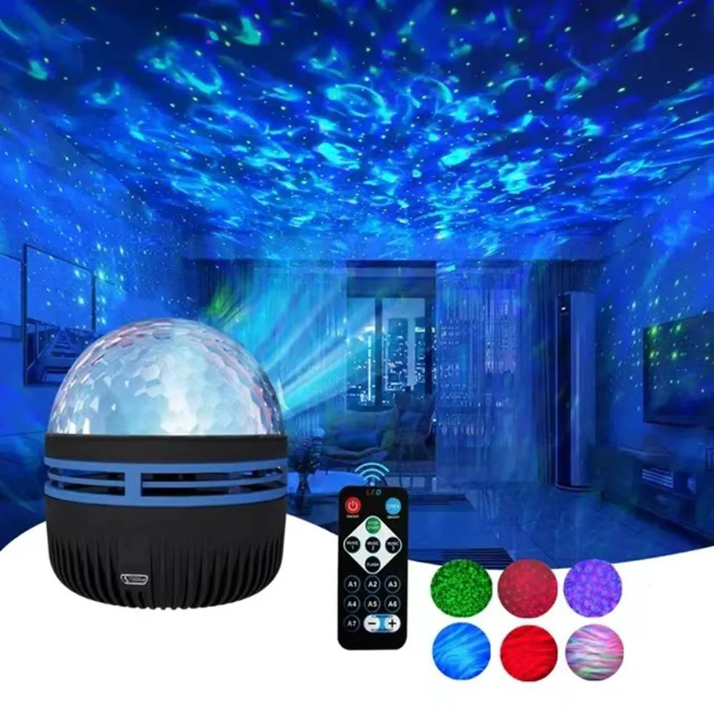 Projecteur LED Starry Galaxy Ocean Wave RVB, télécommande intelligente, lampe KTV, USB, lumières de Noël, rotation automatique pour la décoration de la maison et de la chambre