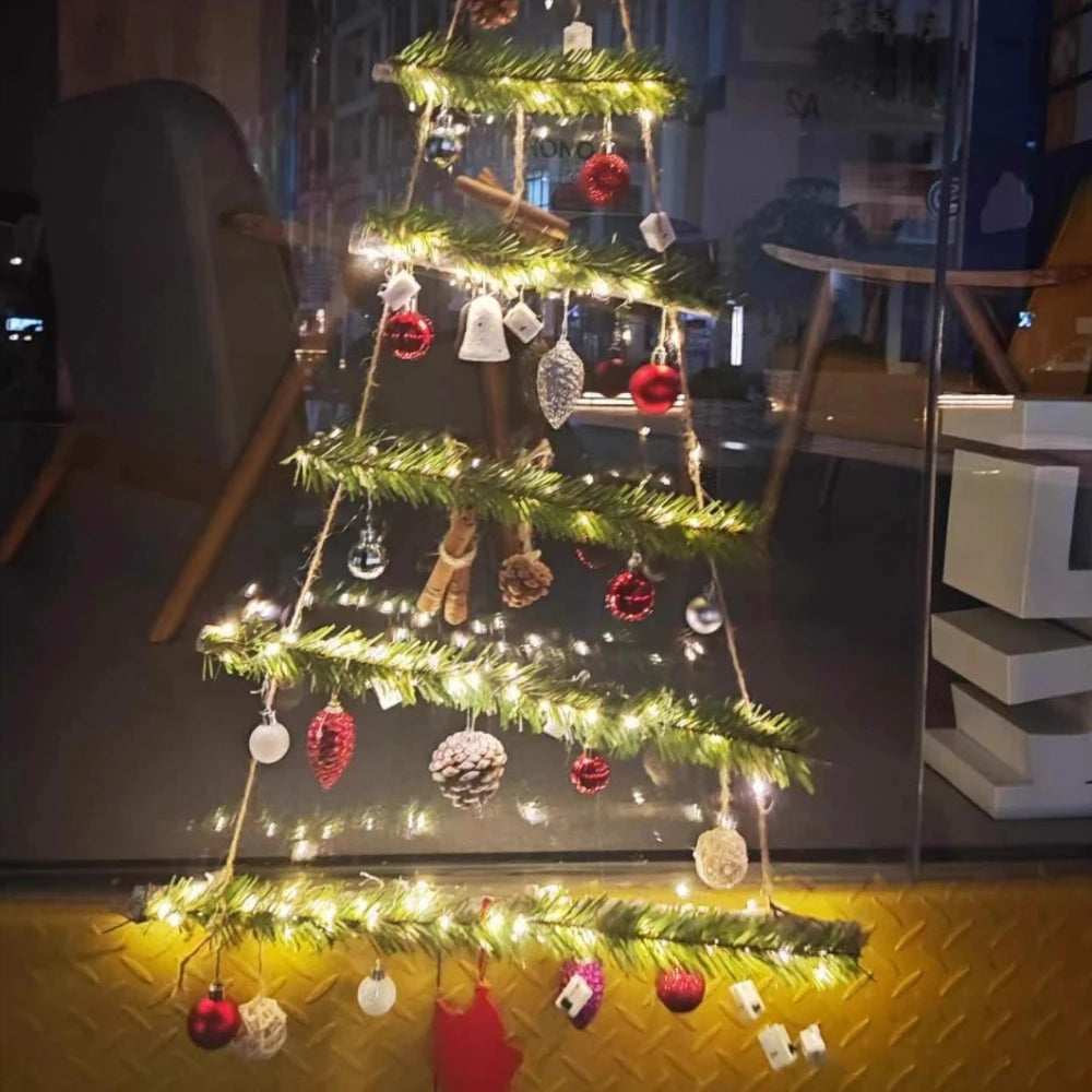 110 cm forme d'arbre de Noël avec lumières lumineuses boules de noël pendentif mural pomme de pin