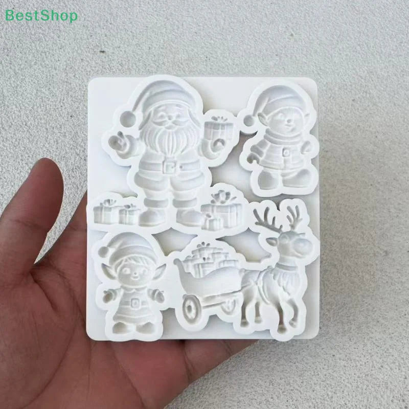 ♥ Moule en Silicone pour Fondant de noël, moule de cuisson pour chocolat, père noël et traîneau de renne