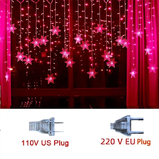 Guirlande lumineuse LED flocons de neige de noël, 3.2M, rideau féerique clignotant, étanche, pour fête de vacances, mariage, décoration de noël