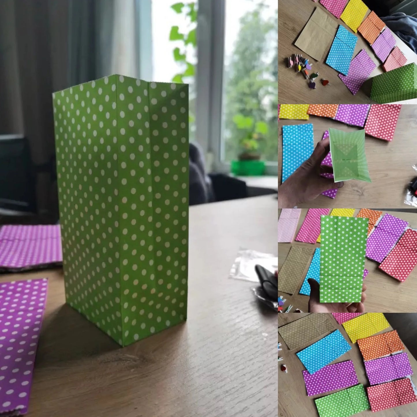 Mini sacs en papier multicolores à pois colorés, 18 x 9 x 6 cm, emballage cadeau ouvert