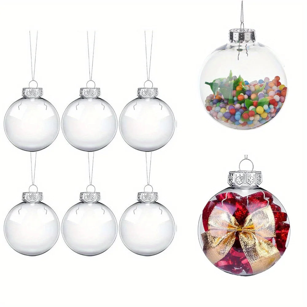 Boules en plastique transparent 6/8/10cm, boules d'arbre de Noël avec corde