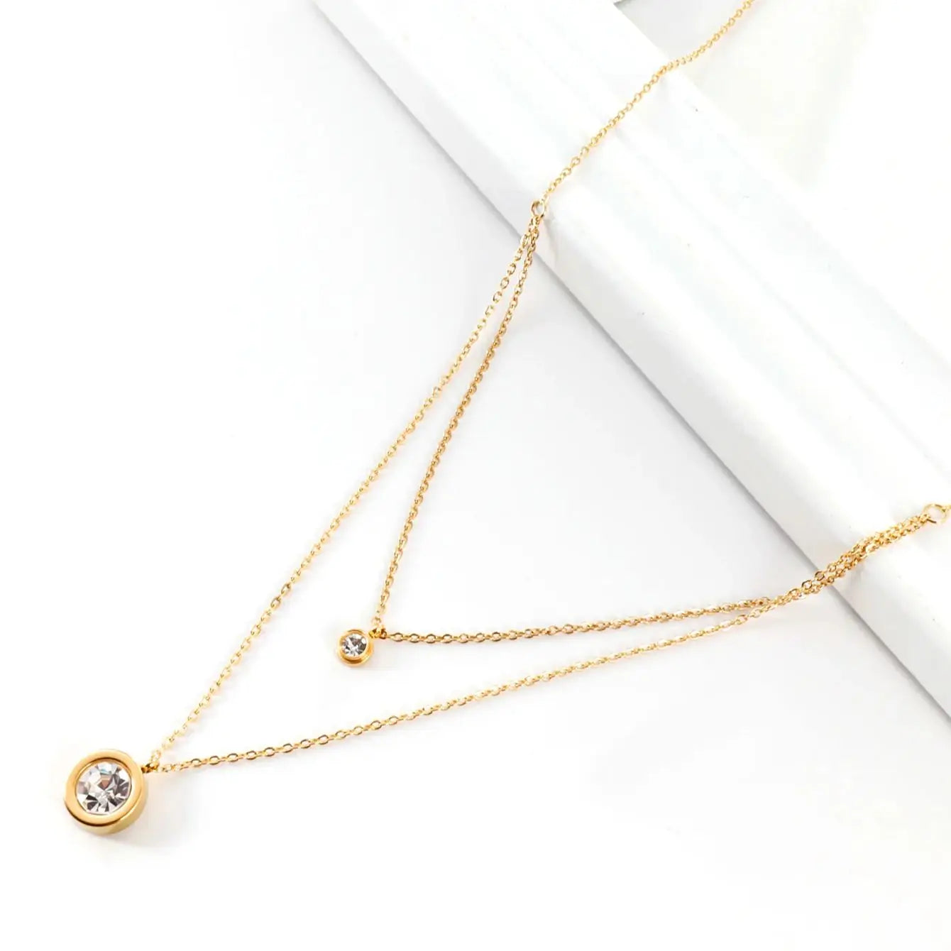 Collier multi rang acier inoxydable,colliers à pendentif Double couche en Zircon cubique pour femmes, bijoux dorés de luxe, ras du cou, en acier inoxydable